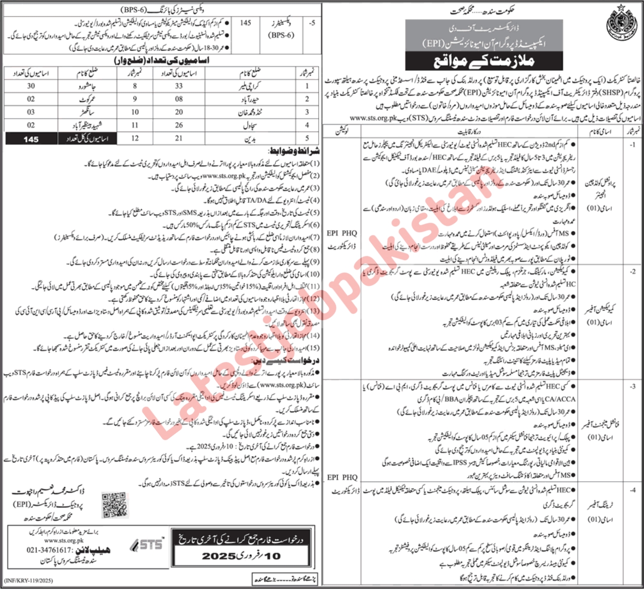 EPI Vaccinator Jobs in Sindh Health Department 2025