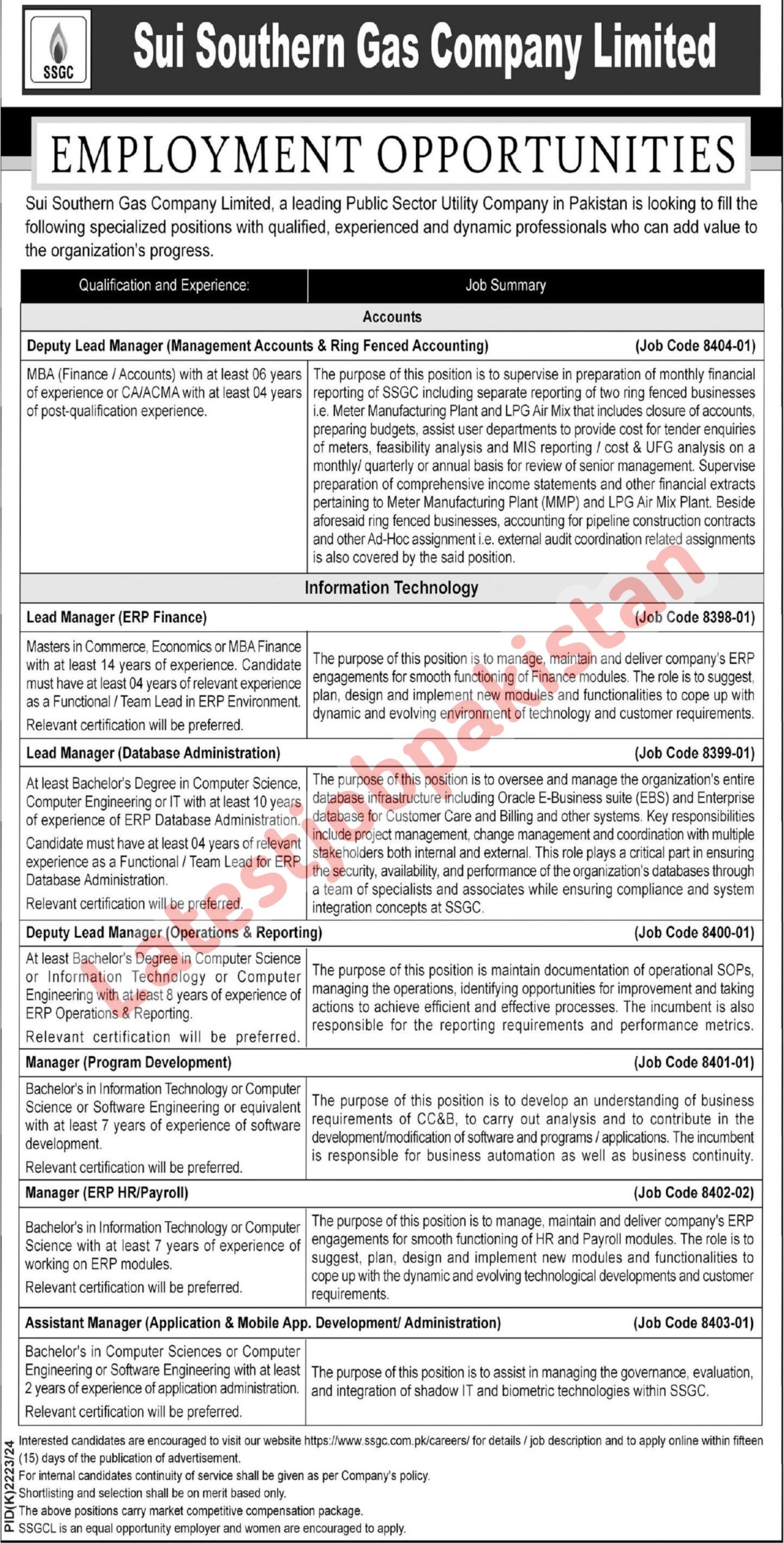 Sui Southern Gas Company Limited SSGC Jobs 2025