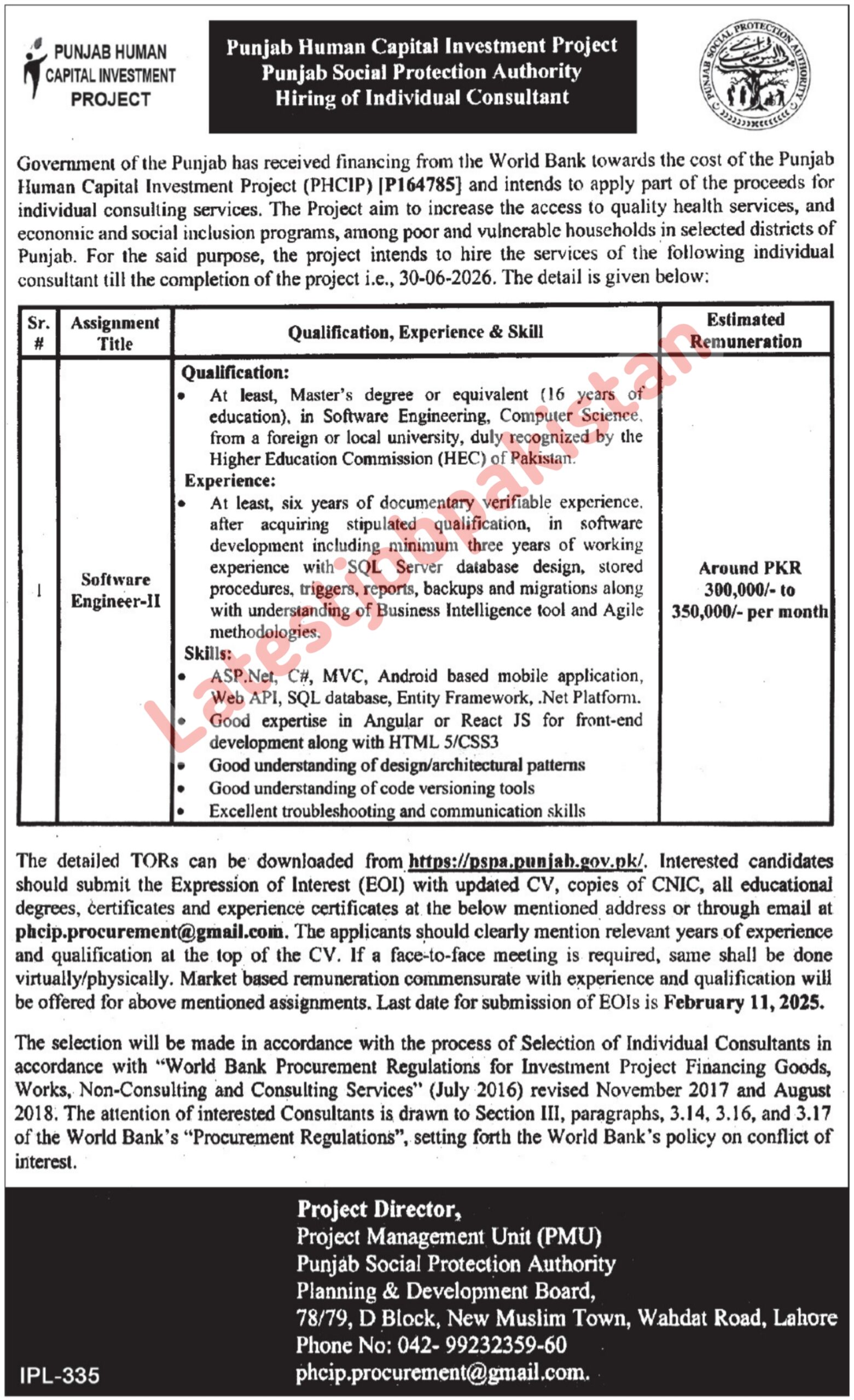 Punjab Human Capital Investment Project PHCIP Jobs 2025