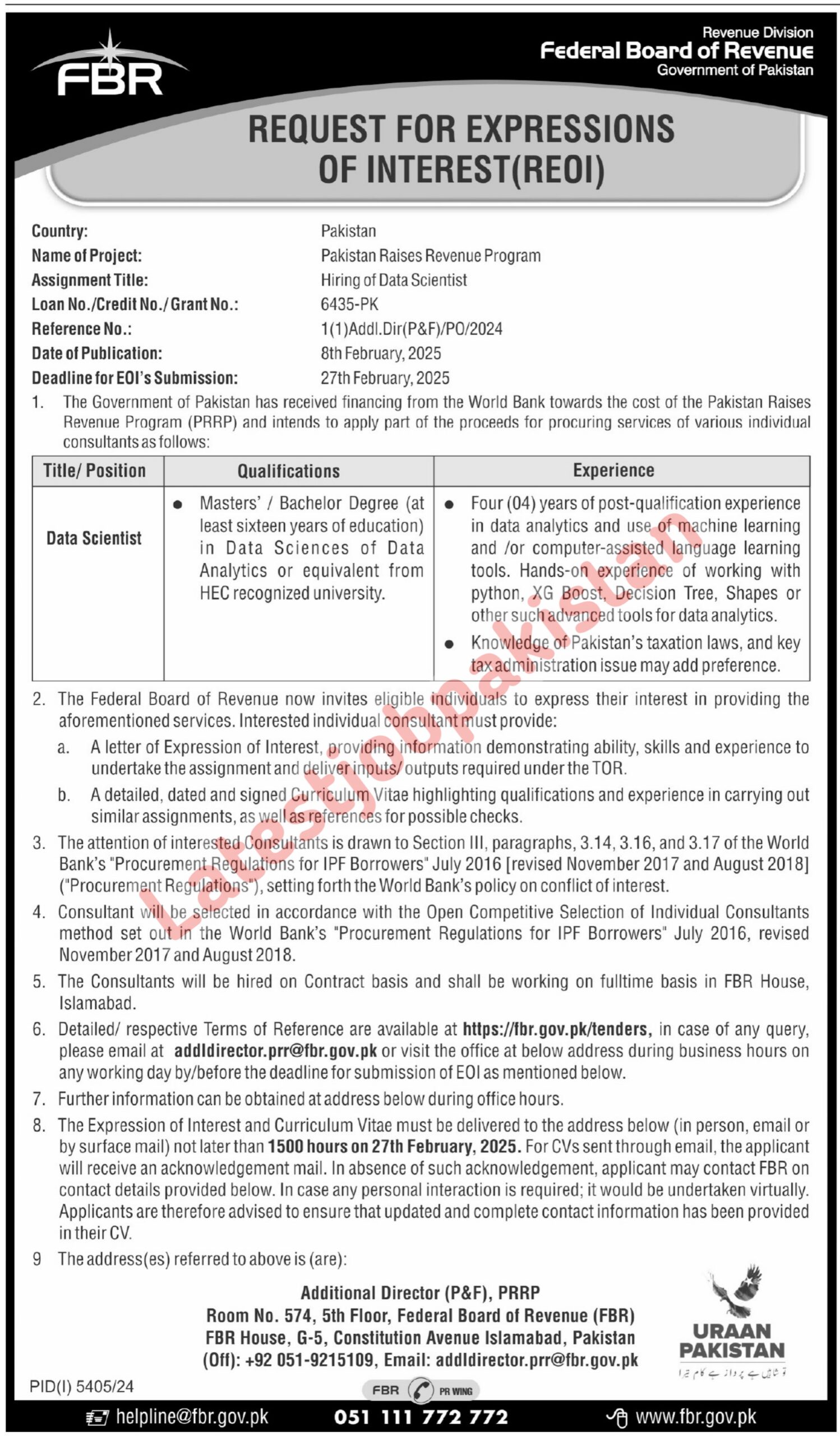 Latest Federal Board of Revenue FBR Jobs 2025