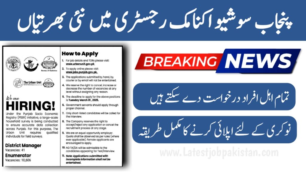 Punjab Socio Economic Registry PSER Jobs 2025