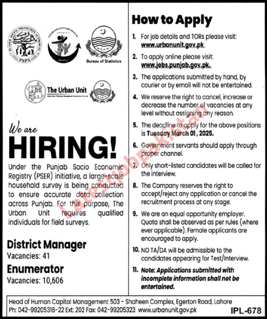 Punjab Socio Economic Registry PSER Jobs 2025