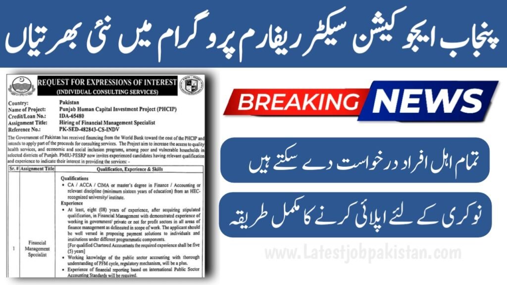 Punjab Human Capital Investment Project PESRP Jobs 2025