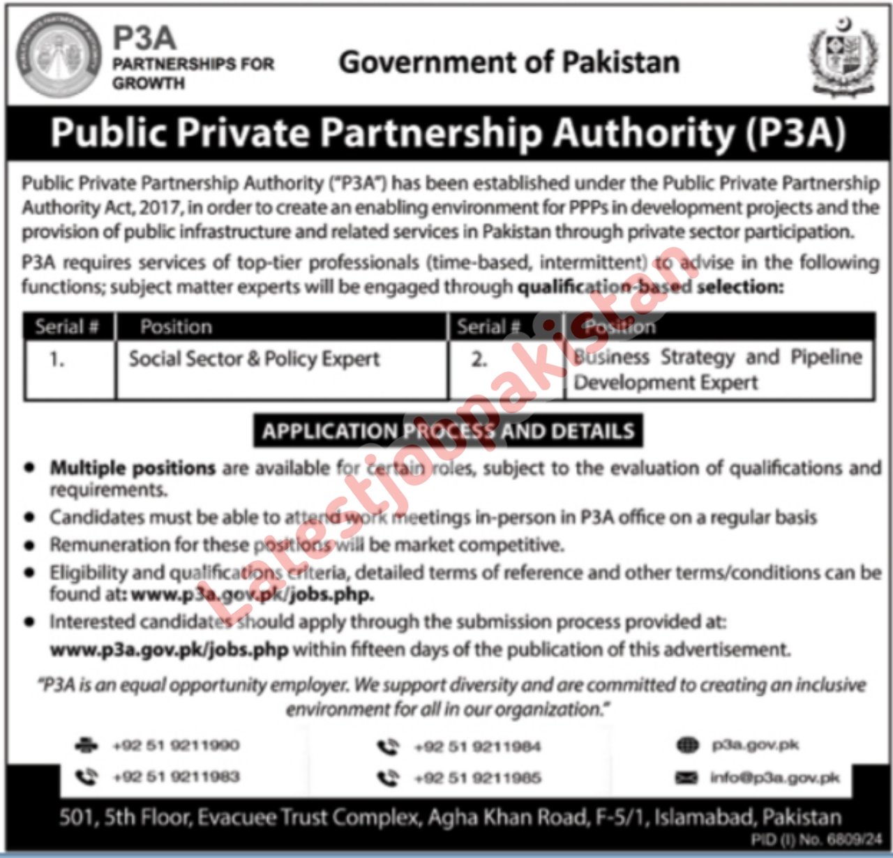 Public Private Partnership Authority P3A Islamabad Jobs 2025
