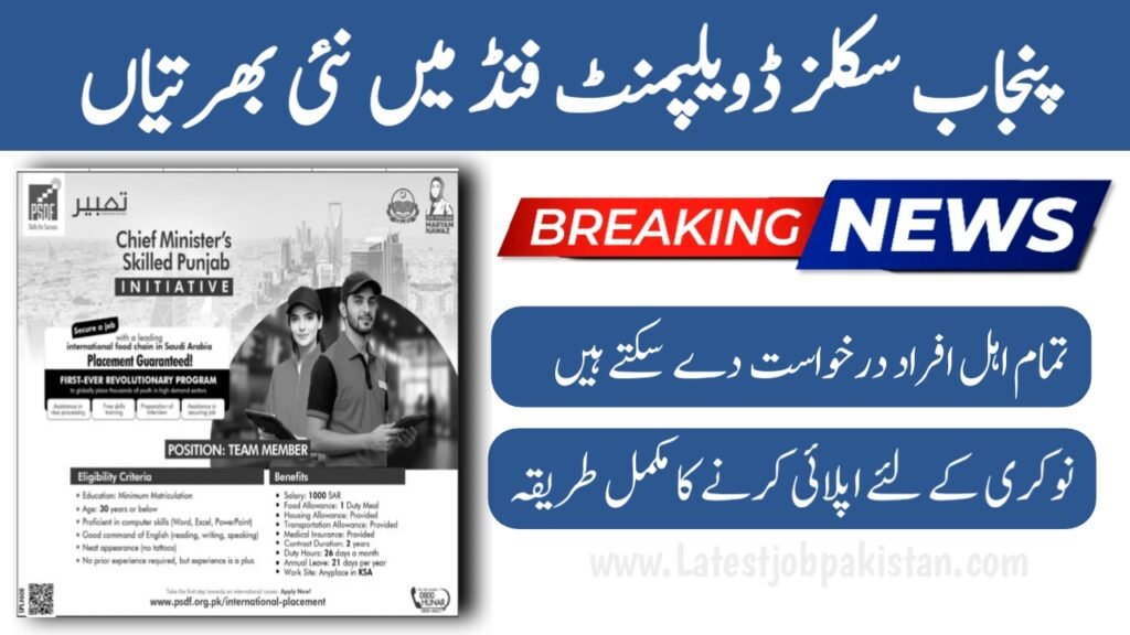 latest Punjab Skills Development Fund PSDF Jobs 2025