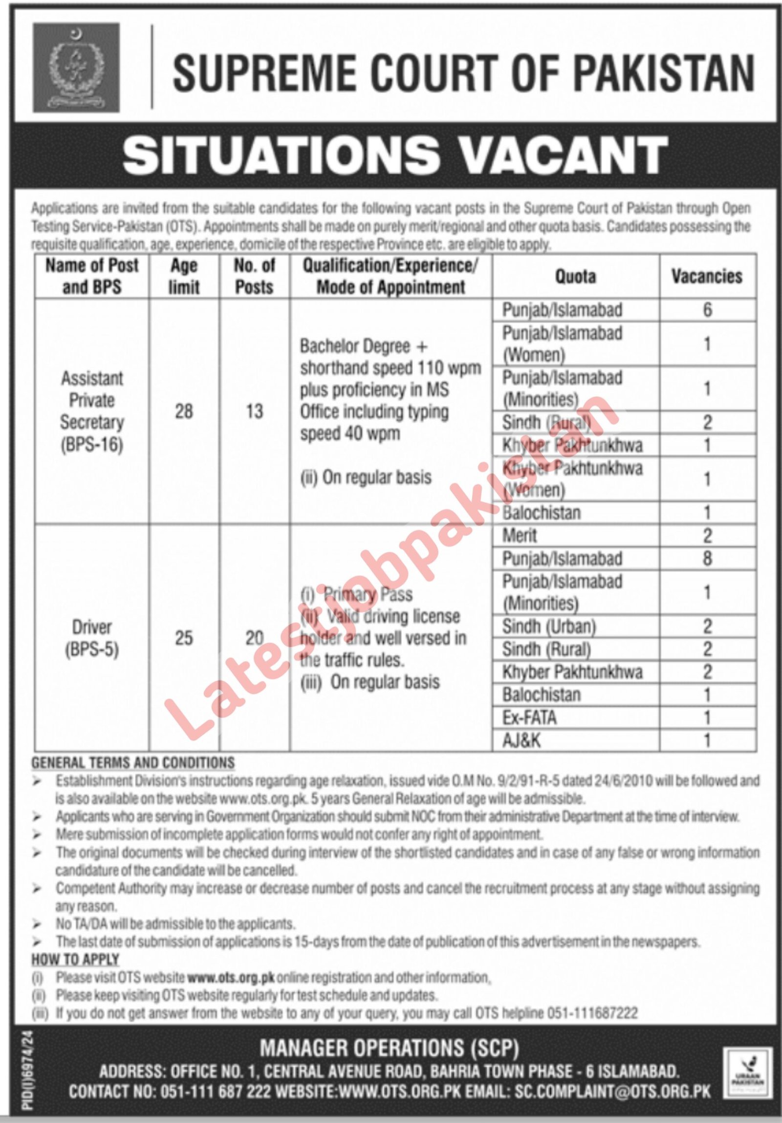Latest Supreme Court of Pakistan Jobs 2025