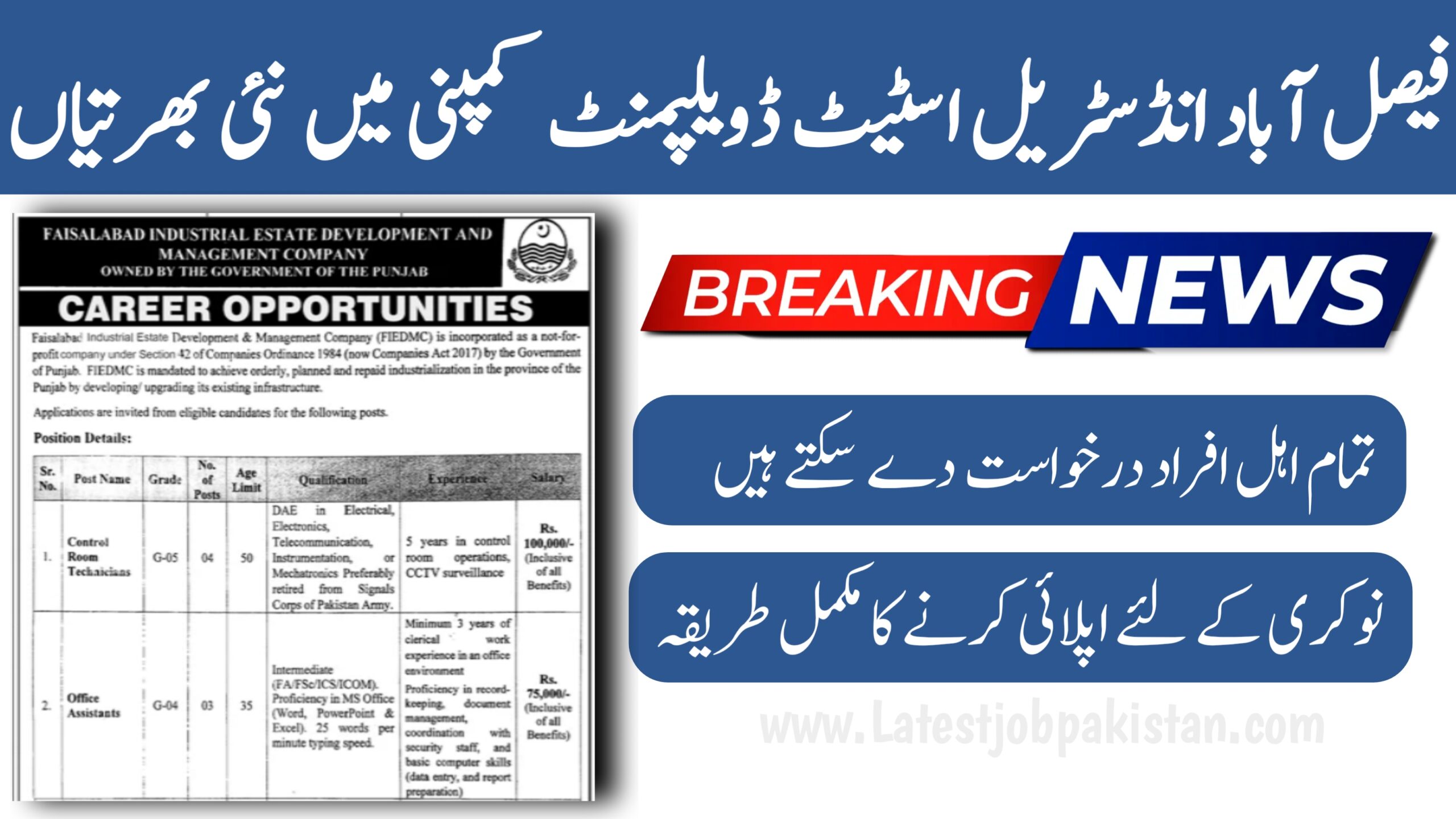 Faisalabad Industrial Estate Development and Management Company FIEDMC Jobs 2025