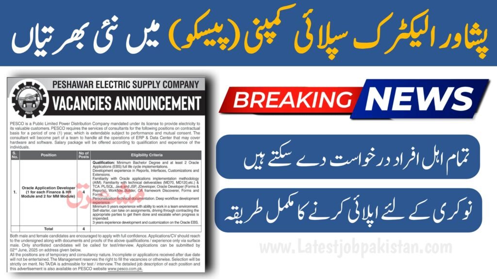 Peshawar Electric Supply Company PESCO Jobs 2025 Apply Now