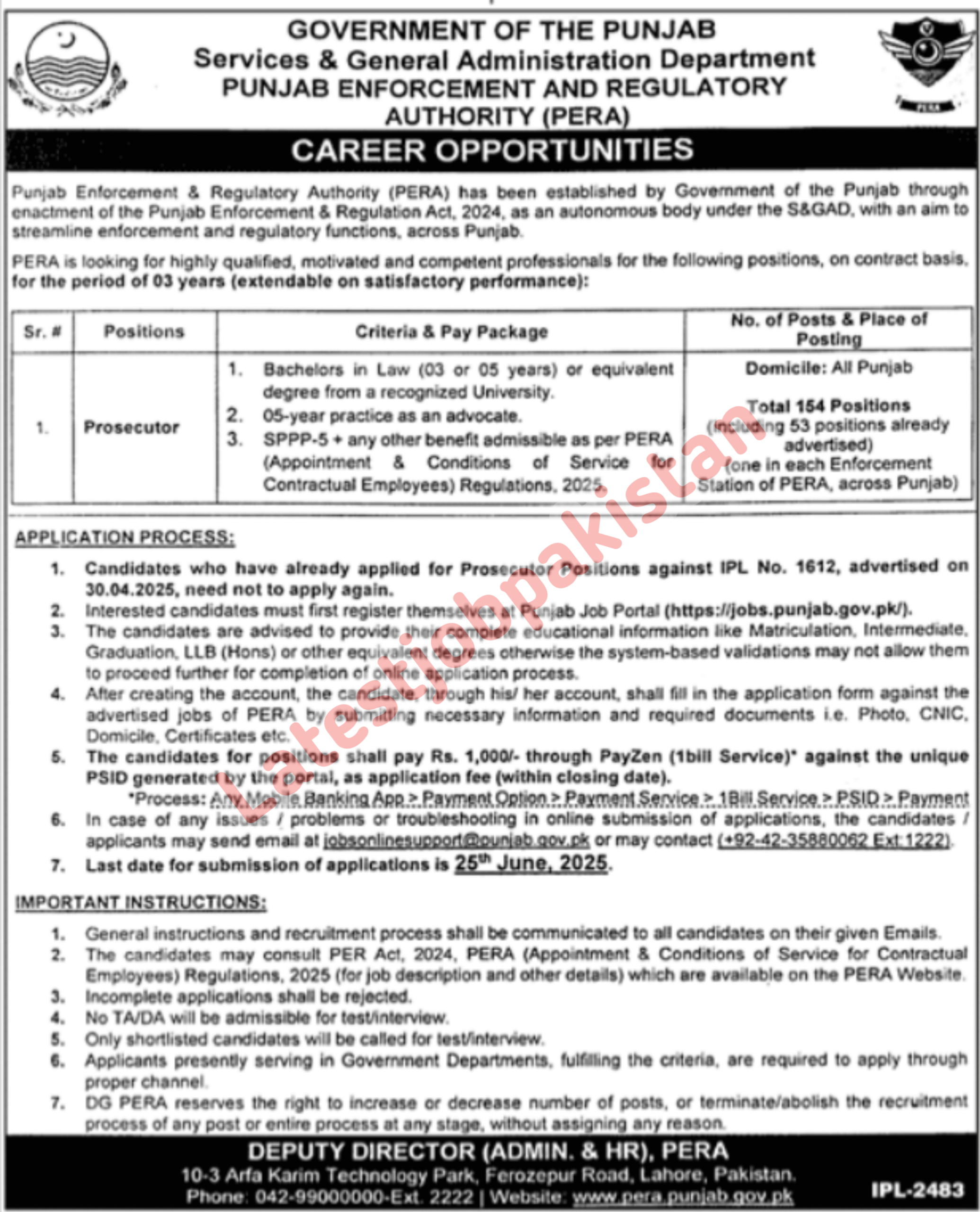 Punjab Enforcement And Regulatory Authority PERA Jobs 2025