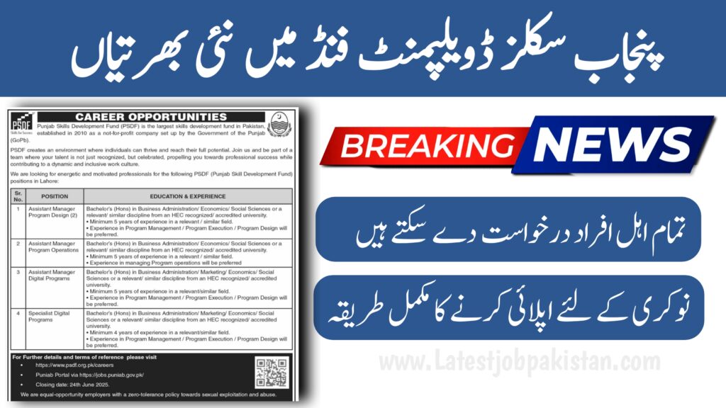 Latest Punjab Skill Development Fund PSDF Jobs 2025