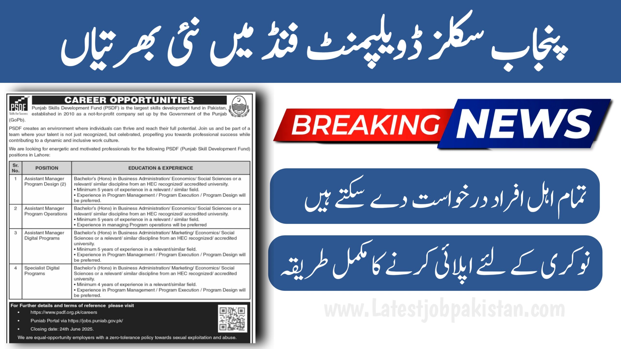 Latest Punjab Skill Development Fund PSDF Jobs 2025