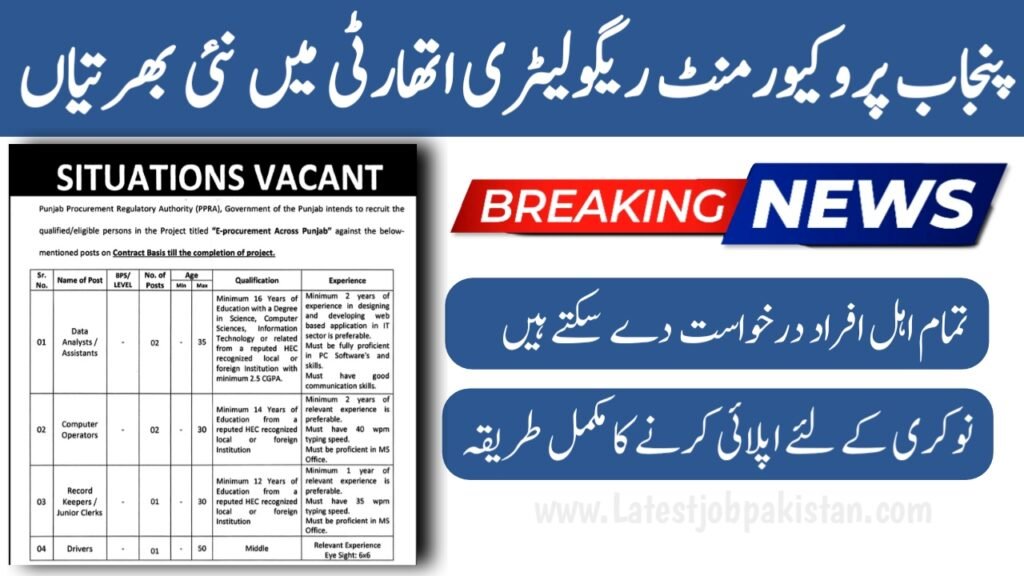 Punjab Procurement Regulatory Authority PPRA Jobs 2025