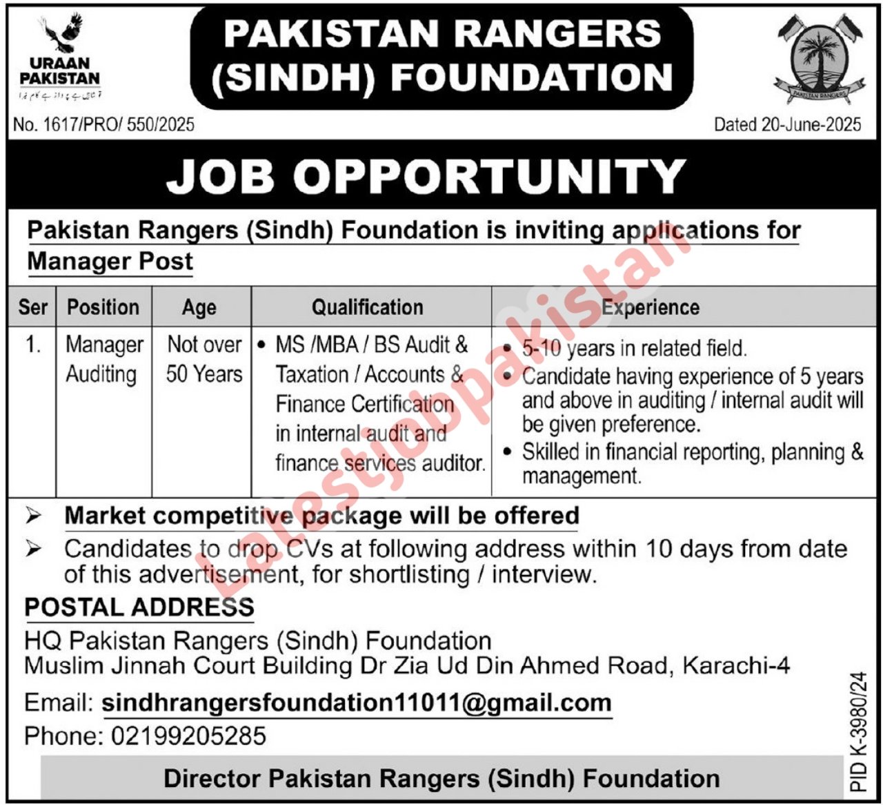 Pakistan Rangers Foundation Jobs 2025