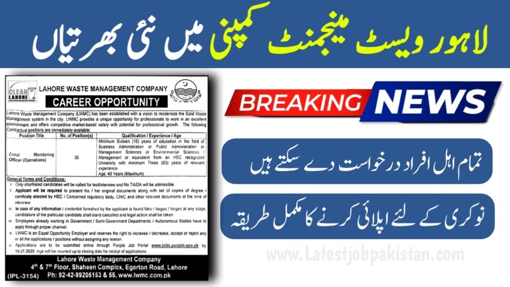 Lahore Waste Management Company LWMC Jobs 2025