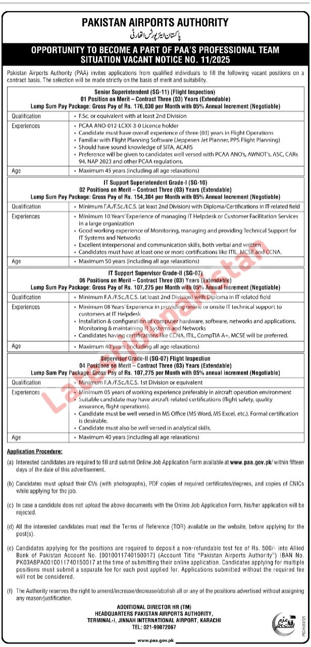 Pakistan Airports Authority PAA Jobs 2025
