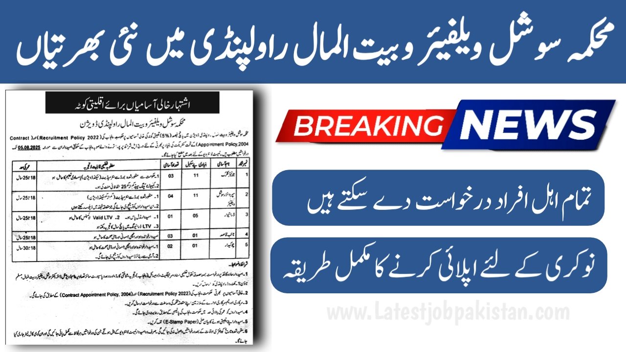 Social Welfare and Bait-ul-Maal Department Rawalpindi Jobs 2025