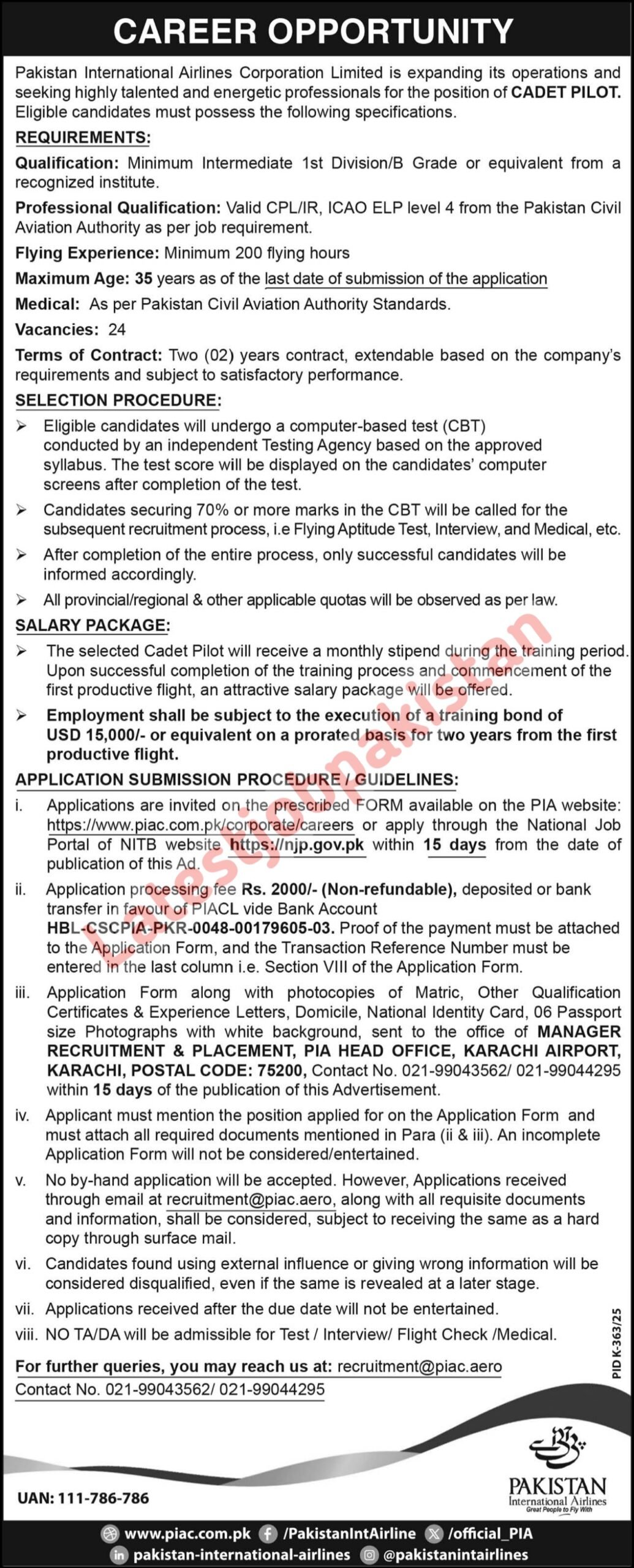 Cadet Pilot Jobs 2025 In Pakistan International Airlines PIA