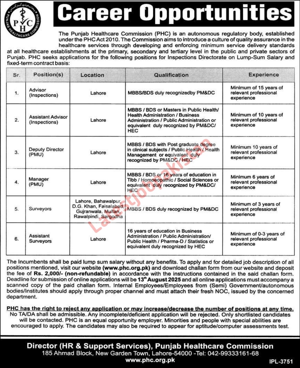 Punjab Healthcare Commission PHC Jobs 2025