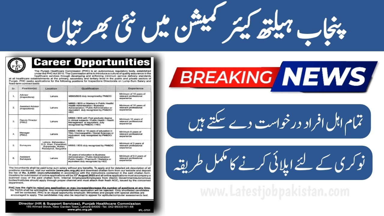 Punjab Healthcare Commission PHC Jobs 2025