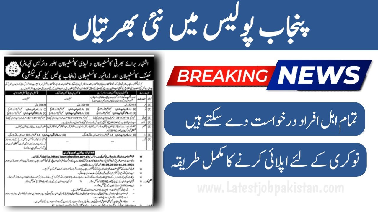 Punjab Police Jobs 2025 – Apply Online for Constable, Driver & Traffic Posts
