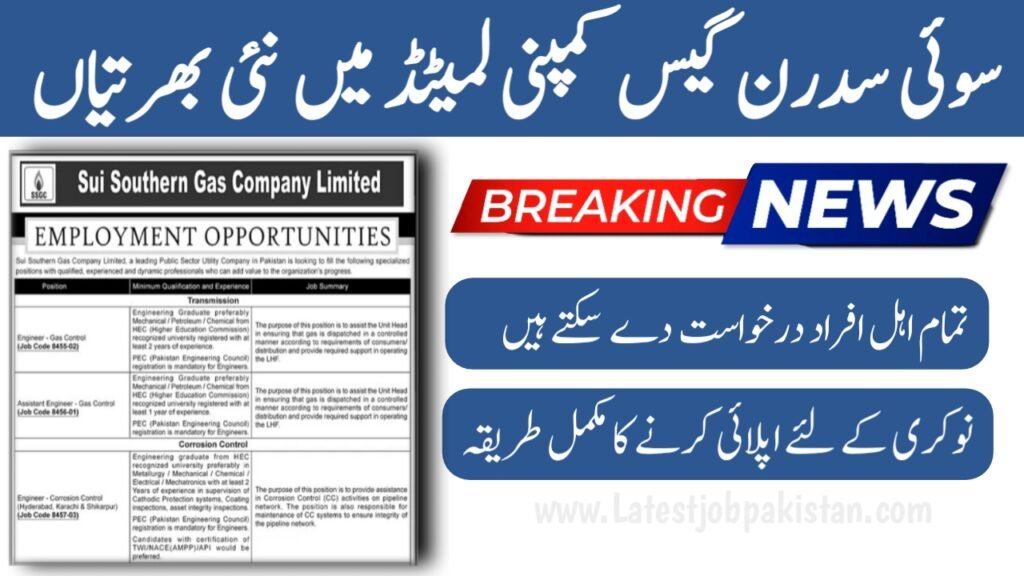 Sui Southern Gas Company Limited SSGC Jobs 2025