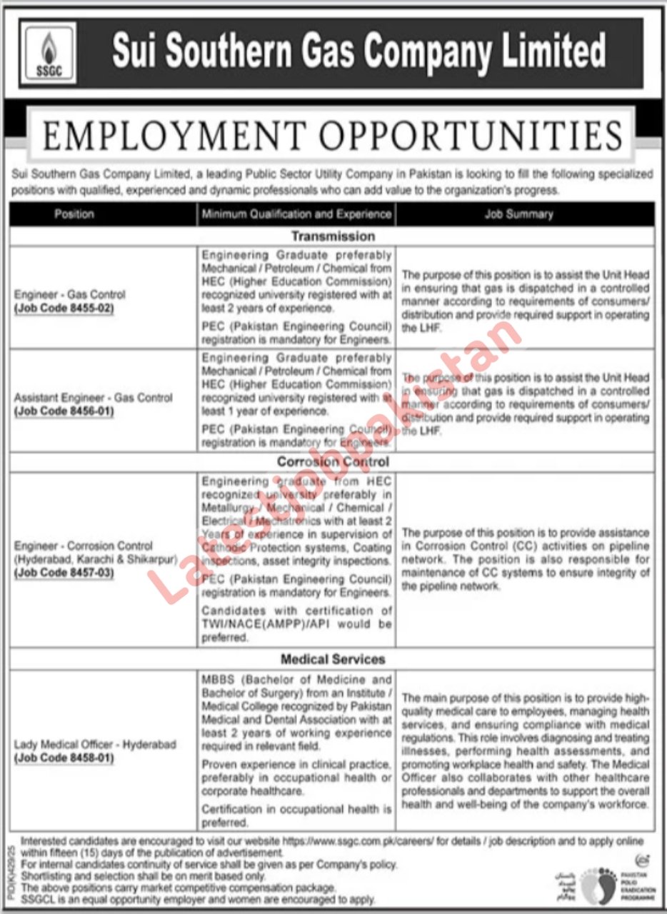 Sui Southern Gas Company Limited SSGC Jobs 2025