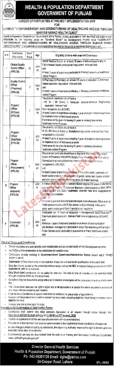 Health and Population Department Punjab Jobs 2025