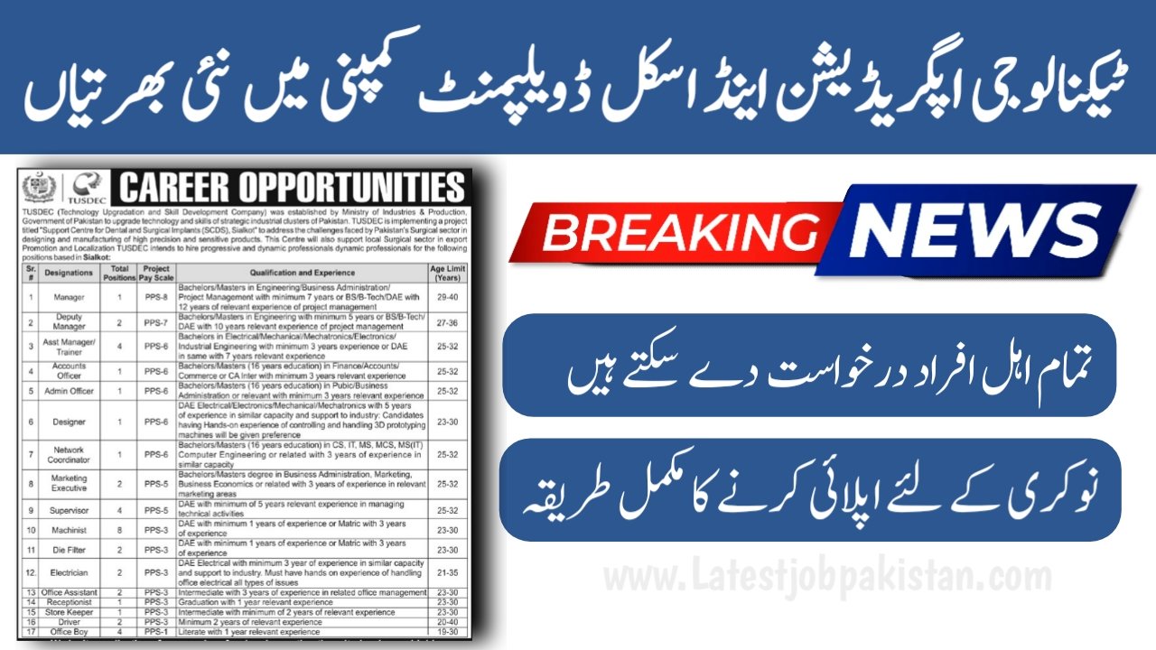 Technology Upgradation and Skill Development Company TUSDEC Jobs 2025