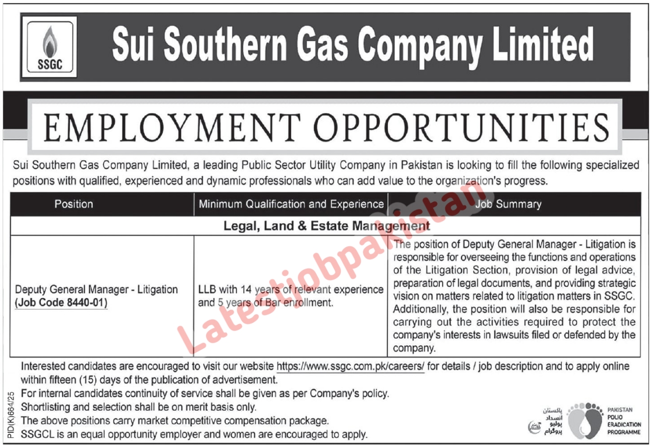 Sui Southern Gas Company SSGC Jobs 2025
