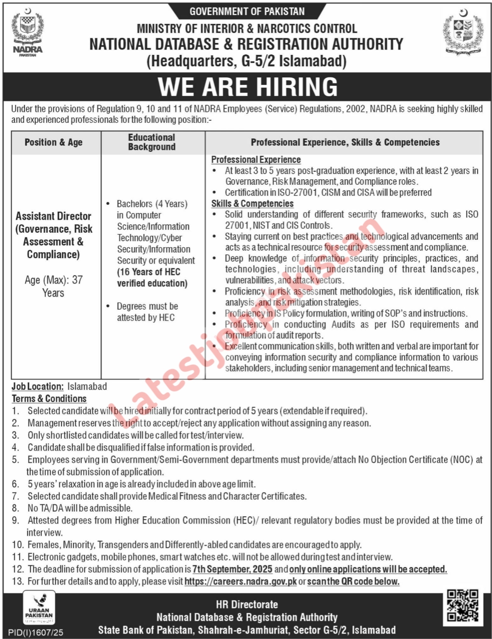 Assistant Director Job At NADRA