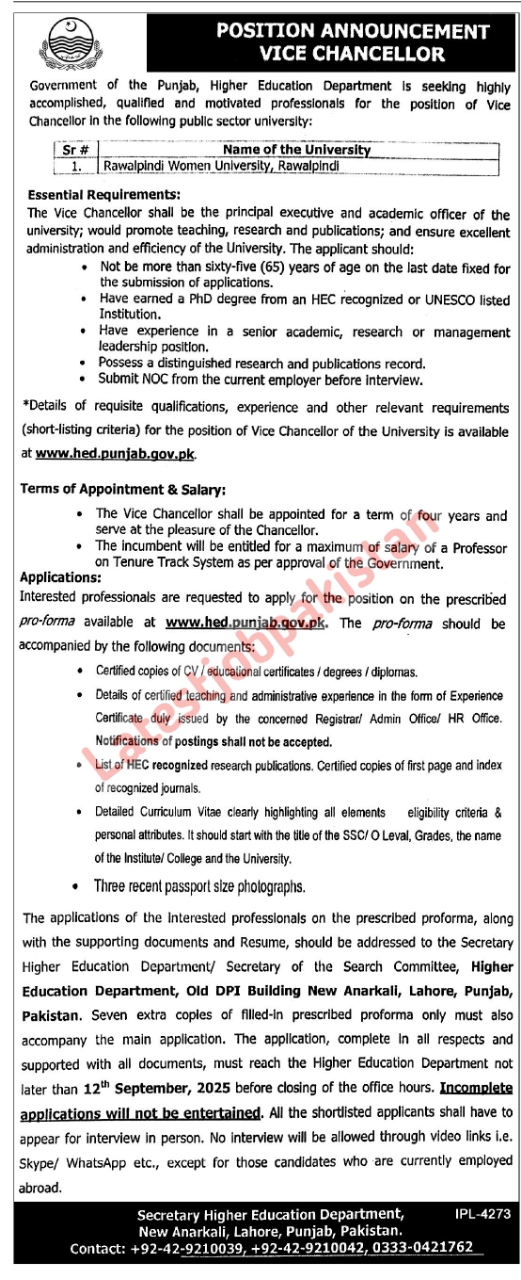 Punjab Higher Education Commission HEC Jobs 2025